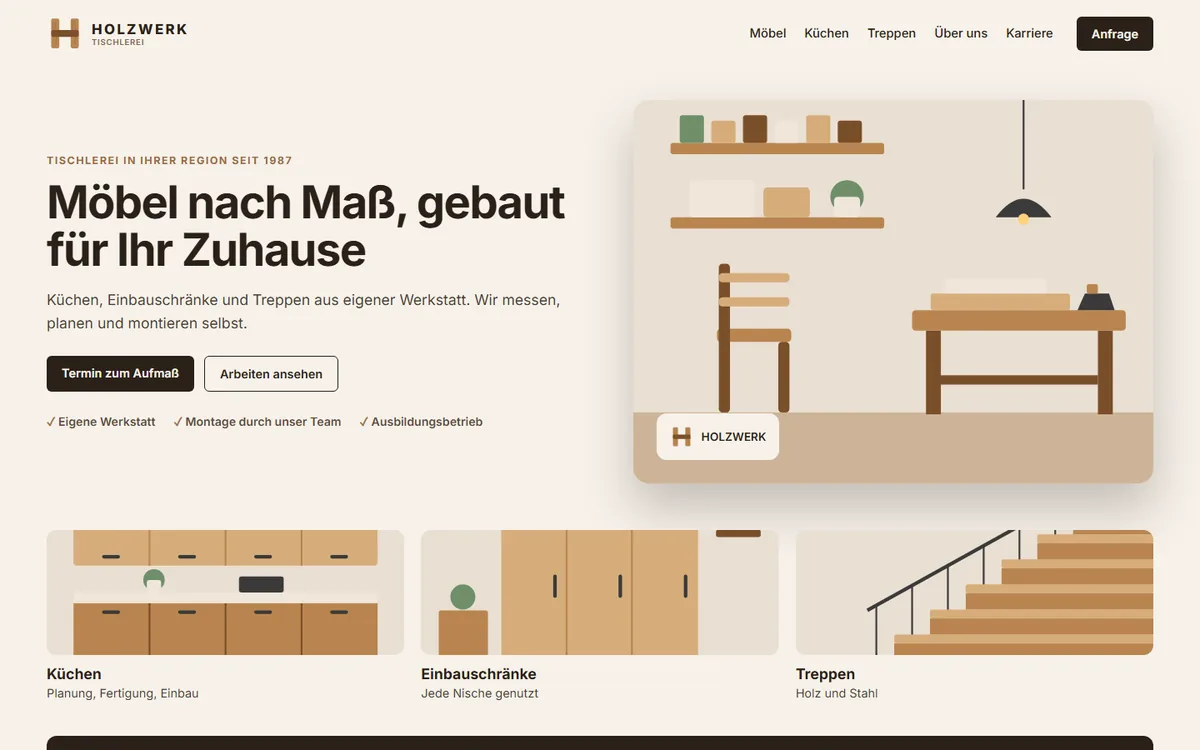 Ihre neue Website, Tischlerei Holzwerk