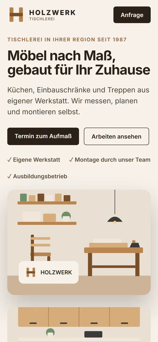 Ihre neue Website, Tischlerei Holzwerk